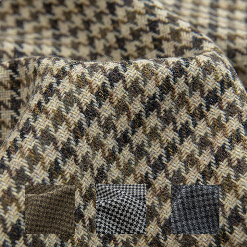 Sewing Tweed Fabric - Light Coffee Small Houndstooth Yarn-Dyed Braided