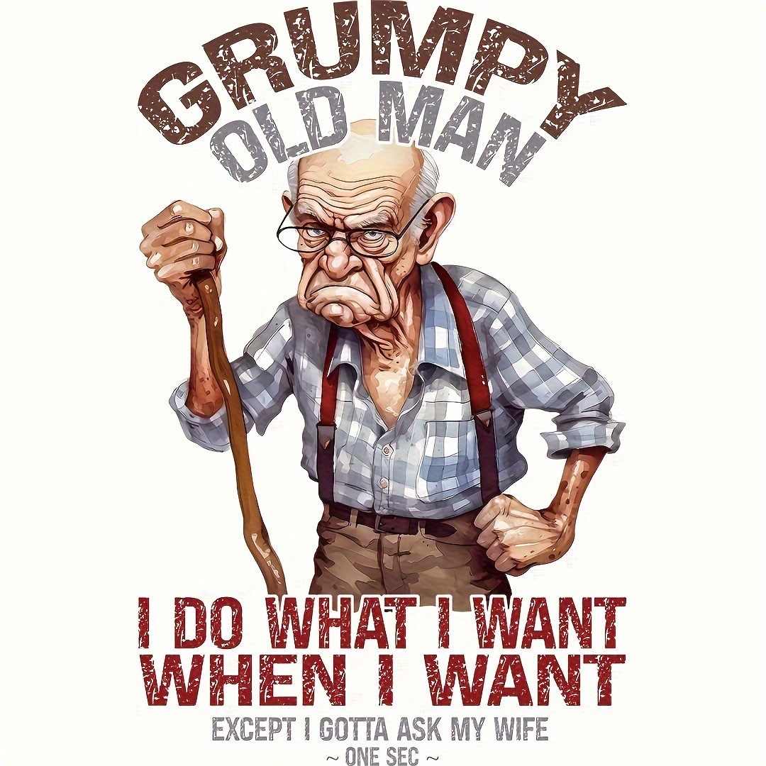 Funny Old Man Quotes Cartoon H - Iron On Patch recension och pris