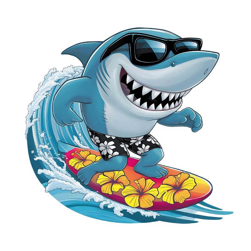 Interesting Sharks Surfing Iro - Iron On Patch recension och pris