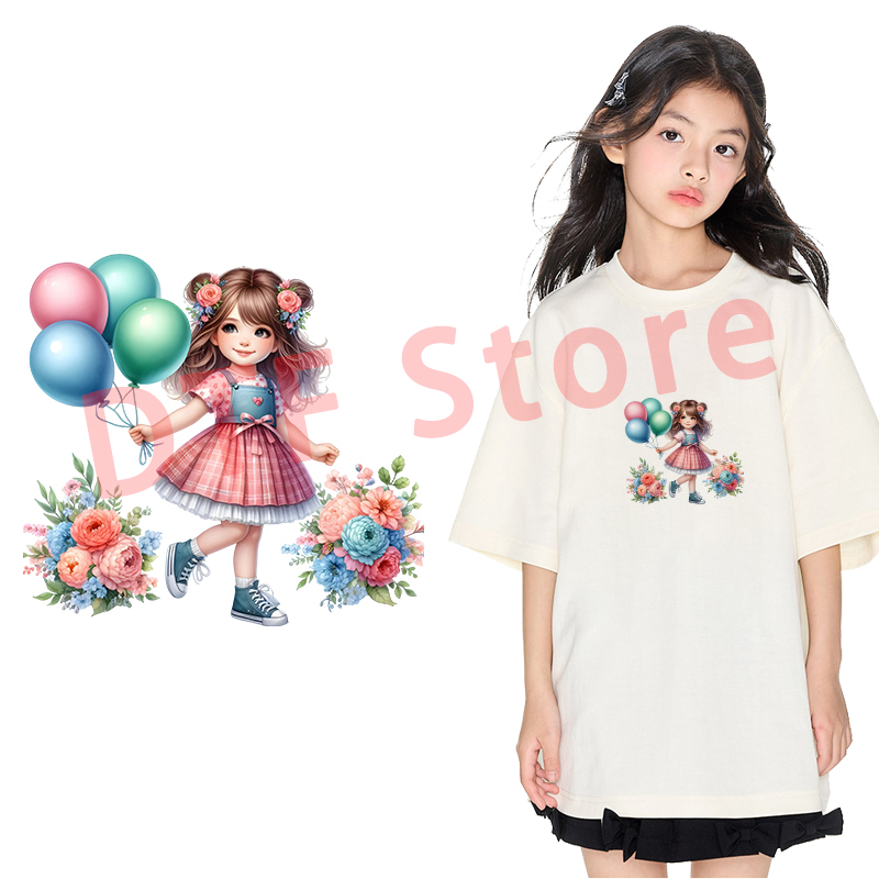 Cute Balloon Girl DTF Heat Tra - Iron On Patch recension och pris